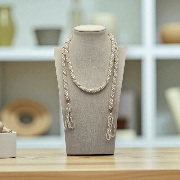 Pearl Beaded Tassel Necklace Long Rope Flapper Style Vintage Jewelry - Picture 8 of 8